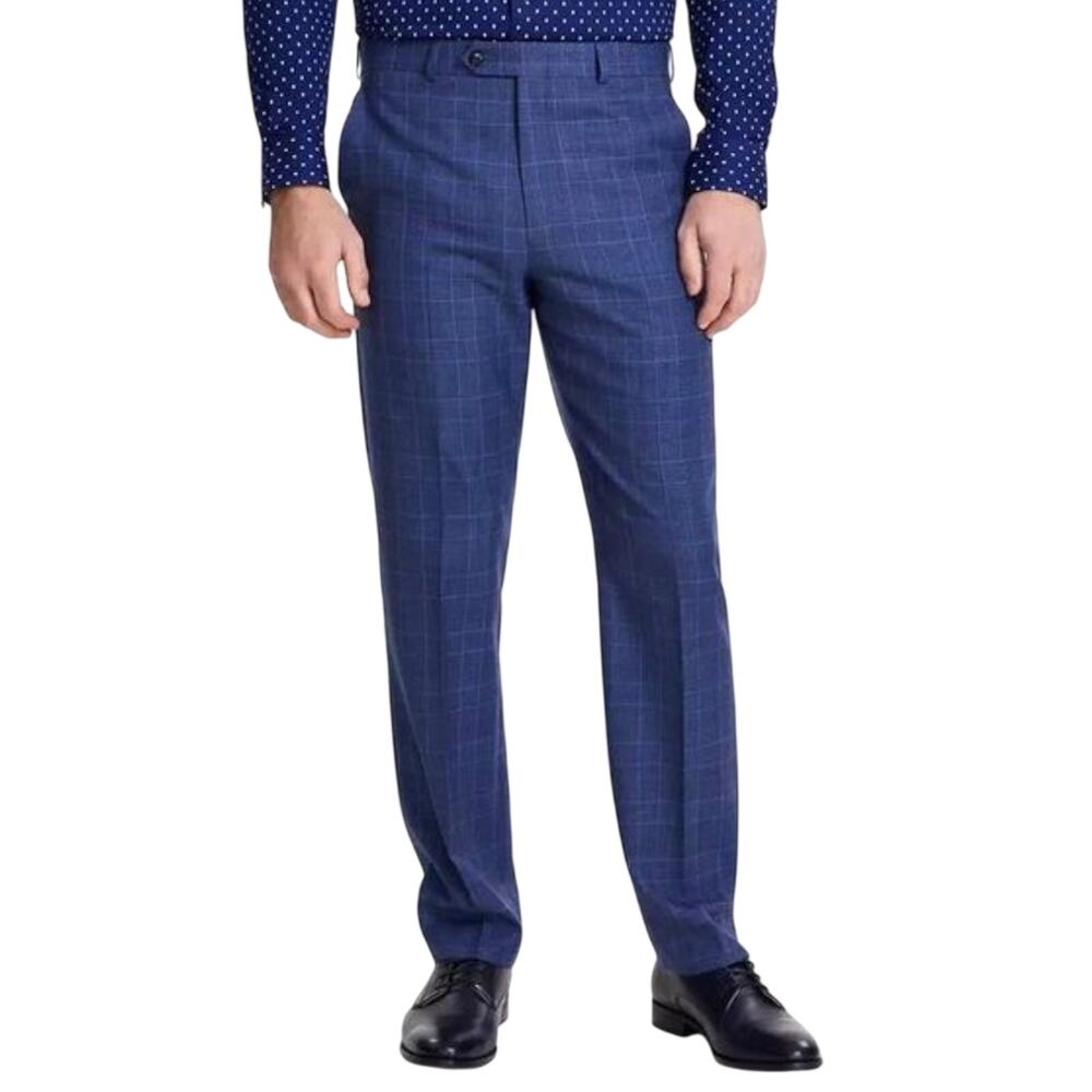 NWT Michael Kors Malone Plaid Classic Fit Stretch Dress Pants, Blue, 40W x 30L